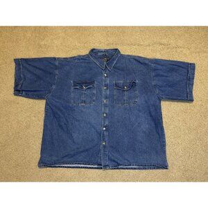 Mens Denim Short Sleeve Button Up Shirt Sz 7X Casual Basic Workwear Pockets Shop